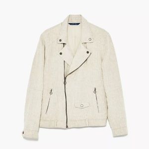 Zara men’s beige linen biker bomber jacket